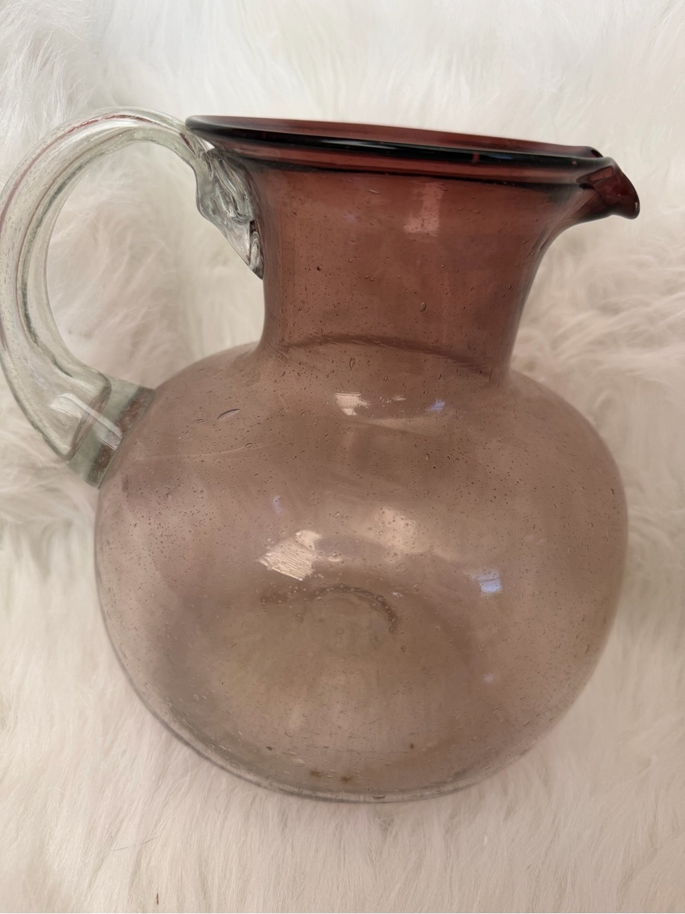 Smoky Mauve Glass Pitcher with Clear Handle